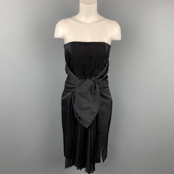 GIAMBATTISTA VALLI Size 6 Black Pleated Cotton / Silk Cocktail Dress - Picture 1 of 6